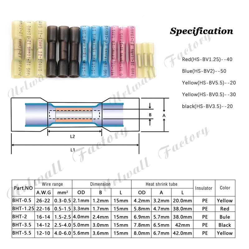 200PCS Thicken Waterproof Heat Shrink Solder Seal Butt Connectors Electrical Wire Cable Soldering Sleeve Crimp Terminals Kit