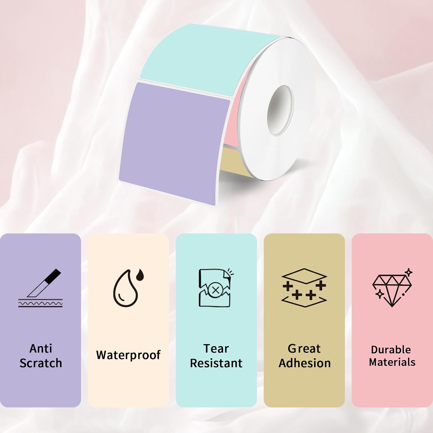 Square Thermal Labels Stickers 2" x 2", Self-Adhesive Waterproof Square Direct Thermal Labels Stickers, Perforation Line Design- 300 Sheets/Multicolor - Image 3