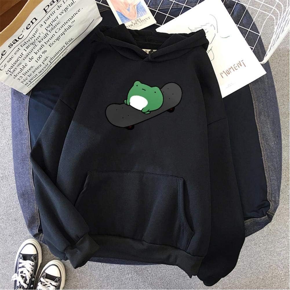 JFYZLT Winter Skateboard Frog Oversized Sweatshirt Men'S And Women'S Hoodie Harajuku Warm Pullover Drawstring, black