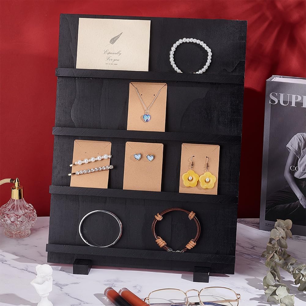 PH PandaHall 4-Tier Wooden Jewelry Tower Earring Display Stand Retail Jewelry Display Riser Removable Showcase with Slots Earring Display Card Holder for Selling Showing Exhibition Jewelry Storage