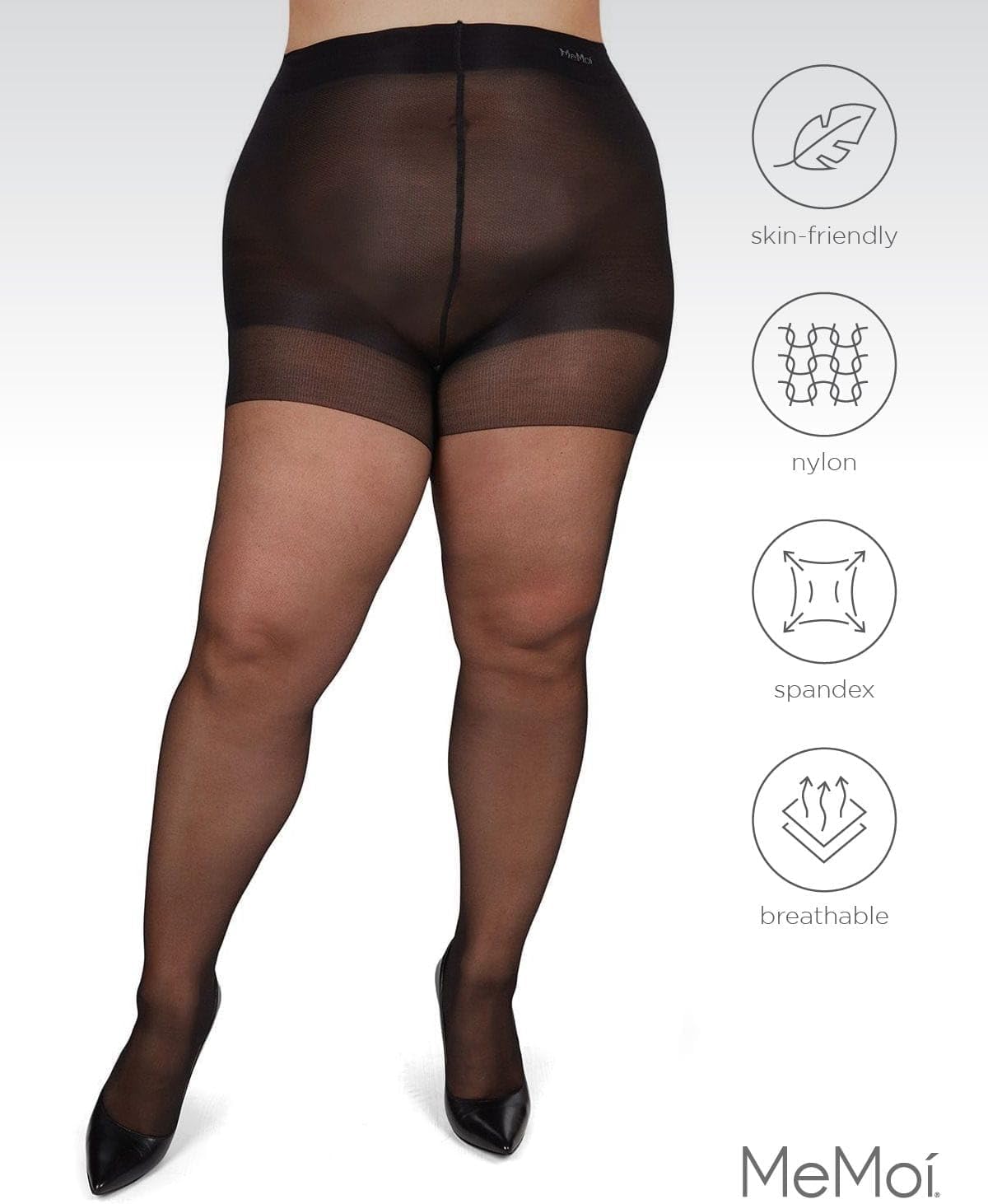 MeMoi Plus Size Curvy Control Top Pantyhose for Women, Comfortable Silky Sheer Pantyhose, Lightweight Womens Stockings - Image 5