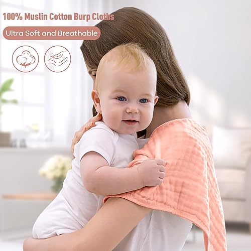 Miniatura 93 de Yoofoss Paquete de 10 paños de muselina para bebé, 100% algodón orgánico, para niños y niñas, grandes, 20 x 10 pulgadas, súper suaves y absorbentes