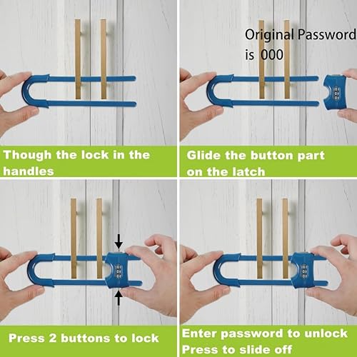 Miniatura 4 de Paquete de 4 cerraduras con código para puertas correderas de gabinetes a prueba de niños, cerraduras de seguridad para alacenas para bebés,