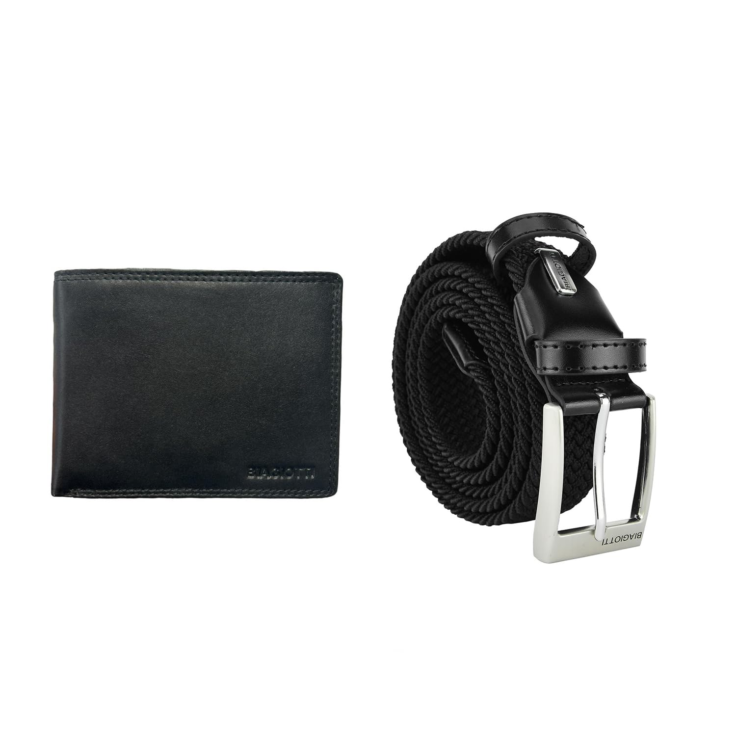 Biagiotti Herren Geschenkset – Leder-Geldbörse und elastischer Gürtel mit Ledereinsätzen, kürzbar