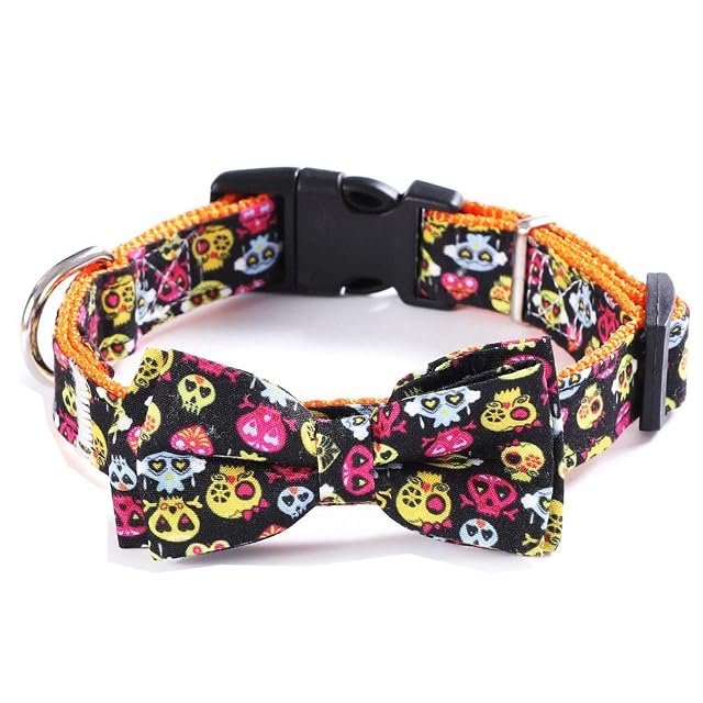 NC Collares de pajarita de Halloween con patrón de calavera de calabaza ajustable collares de perro fantasma…