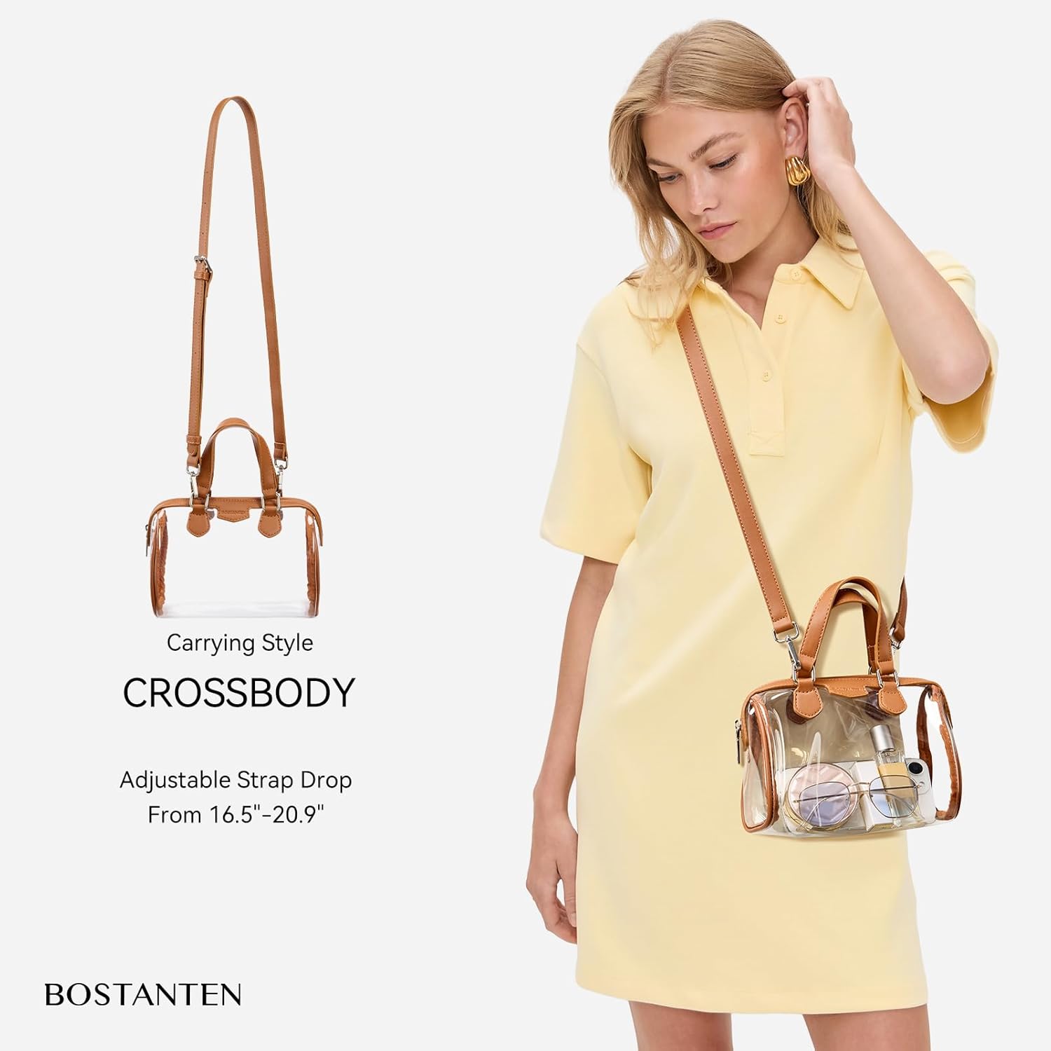 BOSTANTEN Clear Bag for Stadium Approved Top Handle Crossbody Purses Barrel Handbag for Events, Concerts, Travel, Daily Use - Image 3