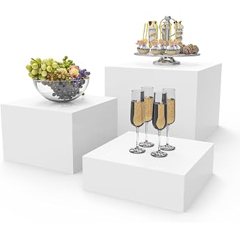 PecMuikee Buffet Risers Food Display Stand for Catering Dessert Collectibles Jewellery - Acrylic Cube Risers with Hollow Bases Pack of 3