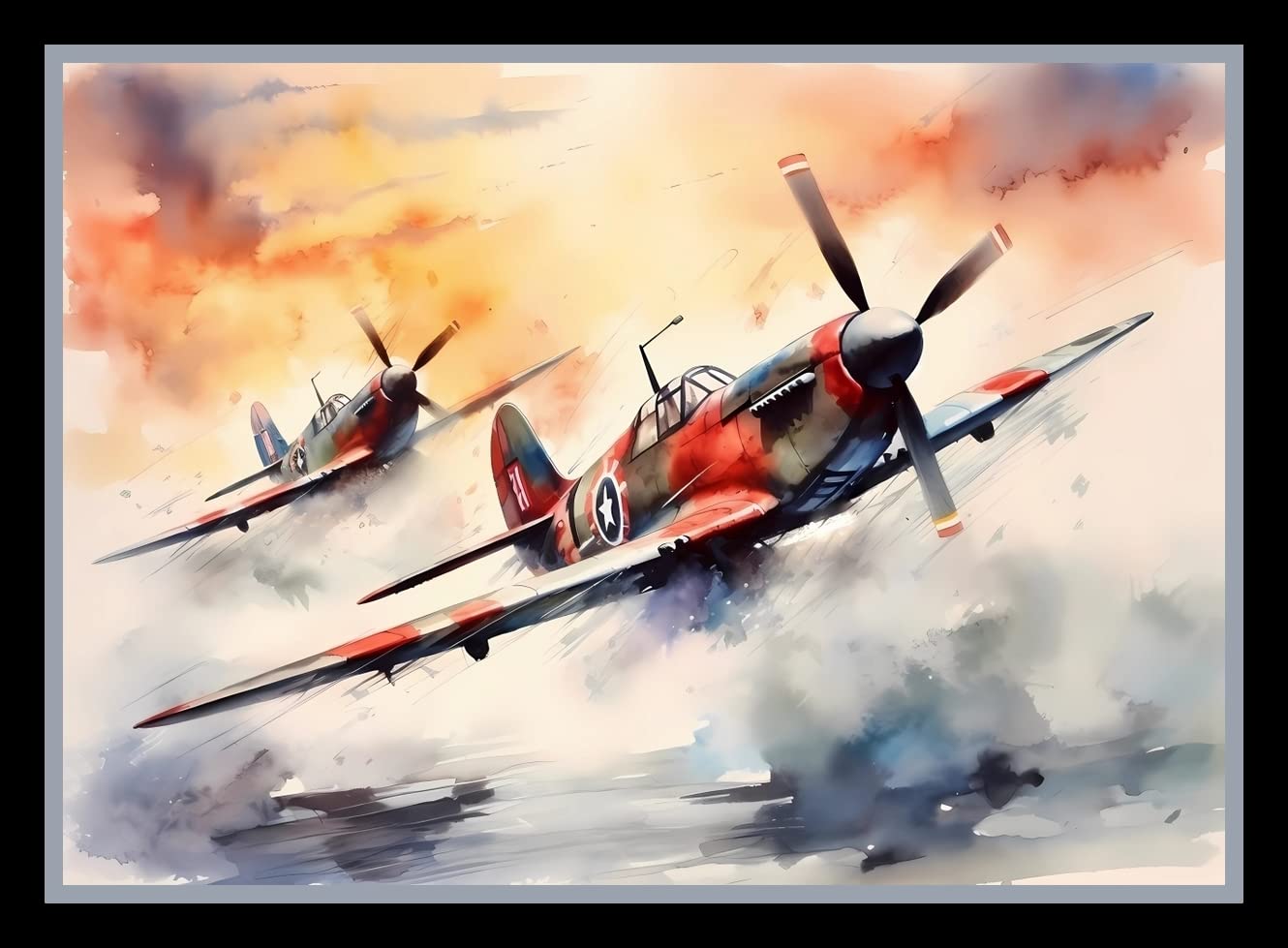 Beauitiful vivid fine art print of a Spitfire Sunset painting (picture 1) Print size 29.7cm x 21cm