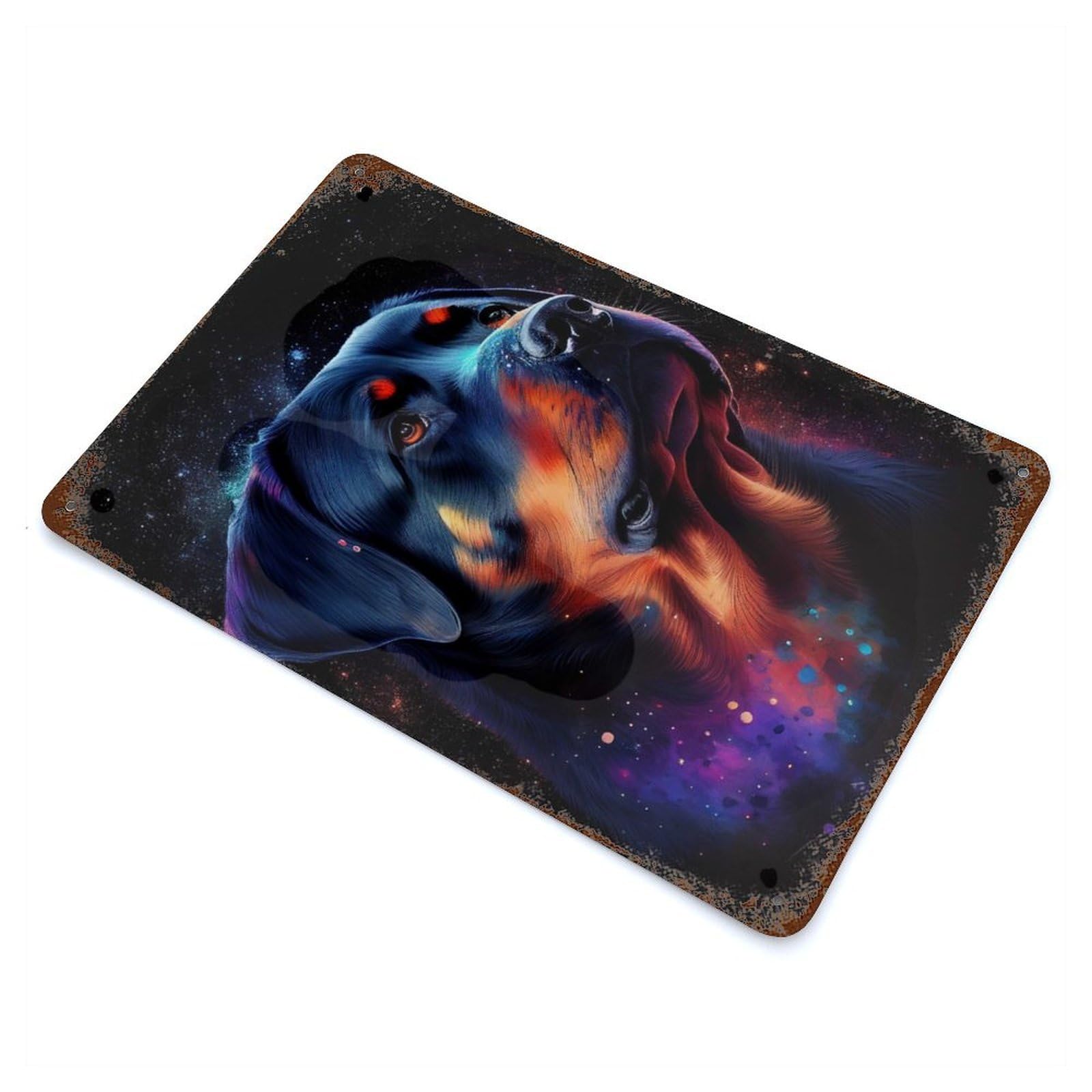 Garage Style Rottweiler Galaxy Aged Metal Wall Plaque 11.8"x7.9", Decorative Metal Wall Art for Bar And Workshop