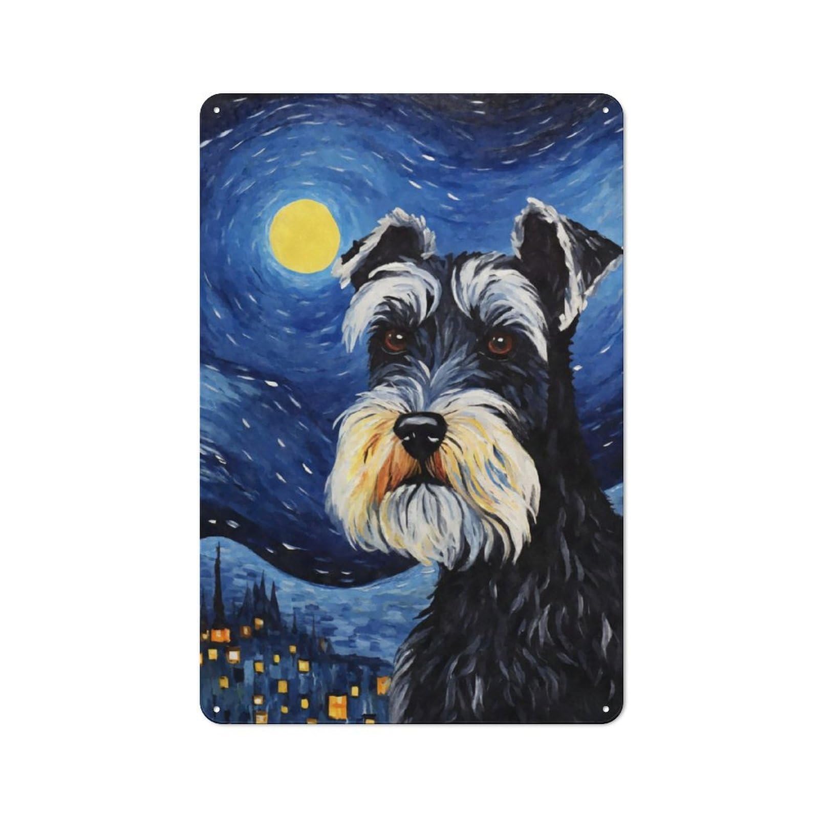 Junmoney Miniature Schnauzer Night Rustic Tin Sign 30X20cm Featuring For Garage Or Workshop, For Updating Garage And Workshop After Moving