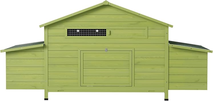Wooden Chicken Coop for 2-4 Chickens, 69.9" Large Chicken House Poultry Pet Hutch with 2 Sides Nesting Boxes, Outdoor Chicken Tractor with 2 Free-Range Doors Leakproof Tray, Green
