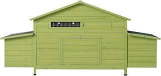 Wooden Chicken Coop for 2-4 Chickens, 69.9" Large Chicken House Poultry Pet Hutch with 2 Sides Nesting Boxes, Outdoor Chicken Tractor with 2 Free-Range Doors Leakproof Tray, Green