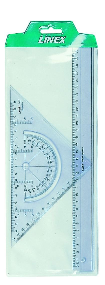 LINEX 100414077 zestaw geometryczny składający się z linijki 30 cm + ekierki geometrycznej 18 cm ze zintegrowanym kątomierzem, przezroczystego akrylu do rysowania i pomiaru, zestaw rysunkowy do pracy, hobby i szkoły