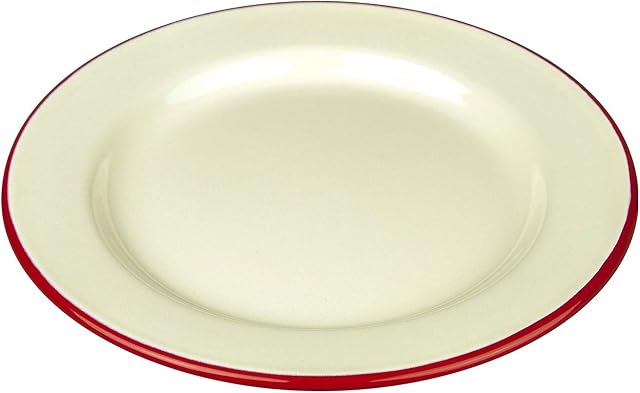 New Falcon Enamel Round Pie Baking Dinner Plate Cream with Red Trim 20cm