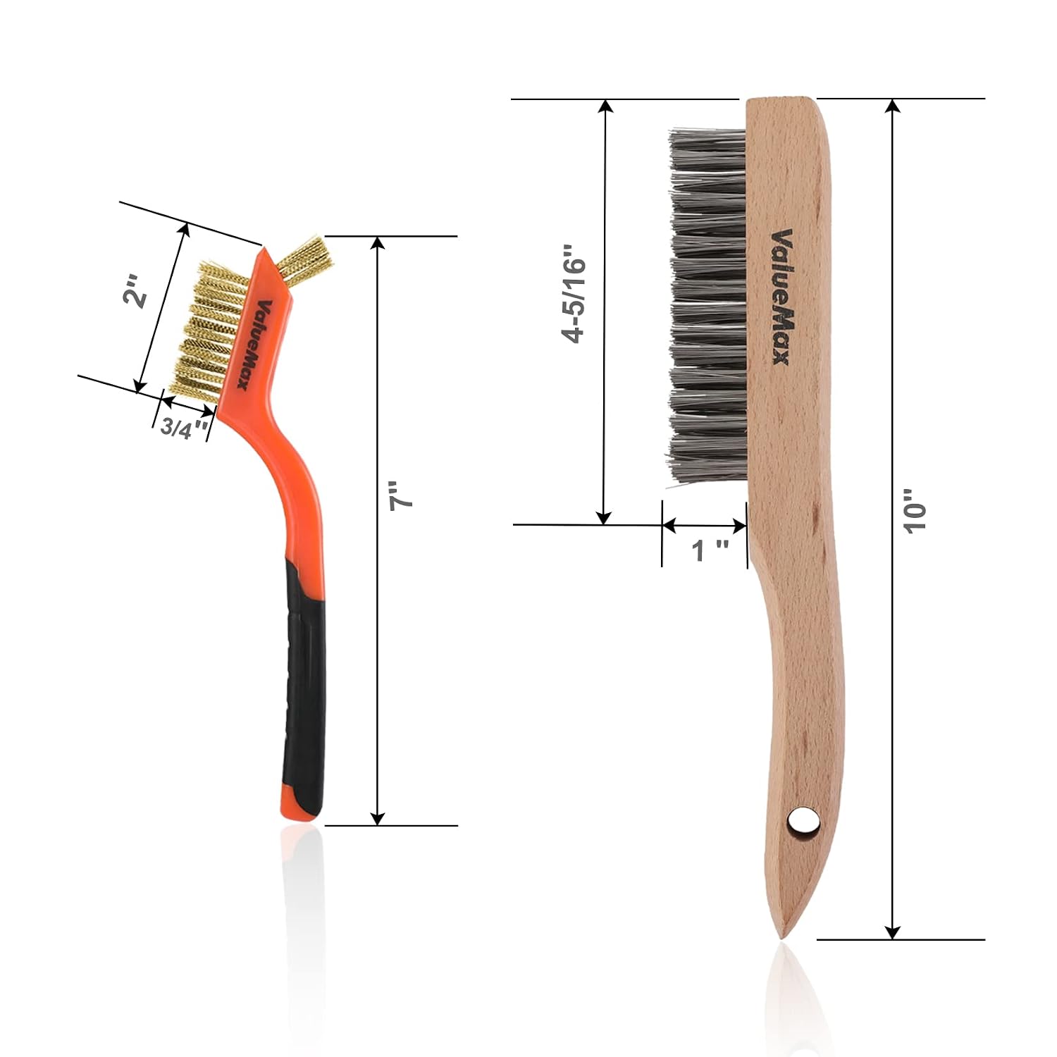 ValueMax 8PC Wire Brush Set with Beechwood Handle | Stainless Steel/Brass/Nylon Bristles, Beechwood Handle, Curved Design, Rust, Dirt, Paint Cleaning