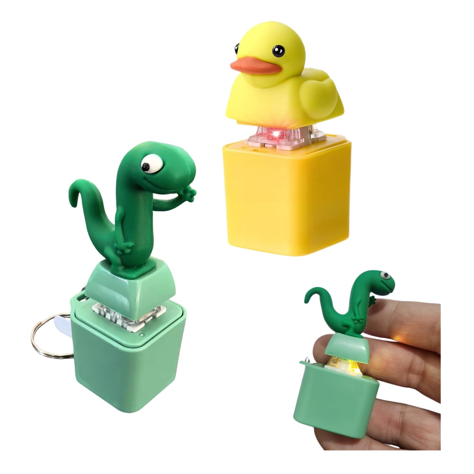 2Pcs Keyboard Fidget Toy, Quacking Duck Lizard Fidget Toys with Sound Lights Keychain Keyring Anxiety Stress Relief Toy Desk Decor Keyboard Clicker