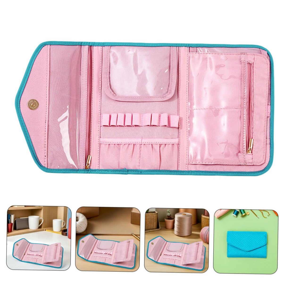 AUTSUPPL Bolsa Organizadora para Ganchillo con Compartimentos Múltiples Estuche de Oxford Portátil para Herramientas de Crochet Almacenamiento de Accesorios de Tejido y Proyectos de