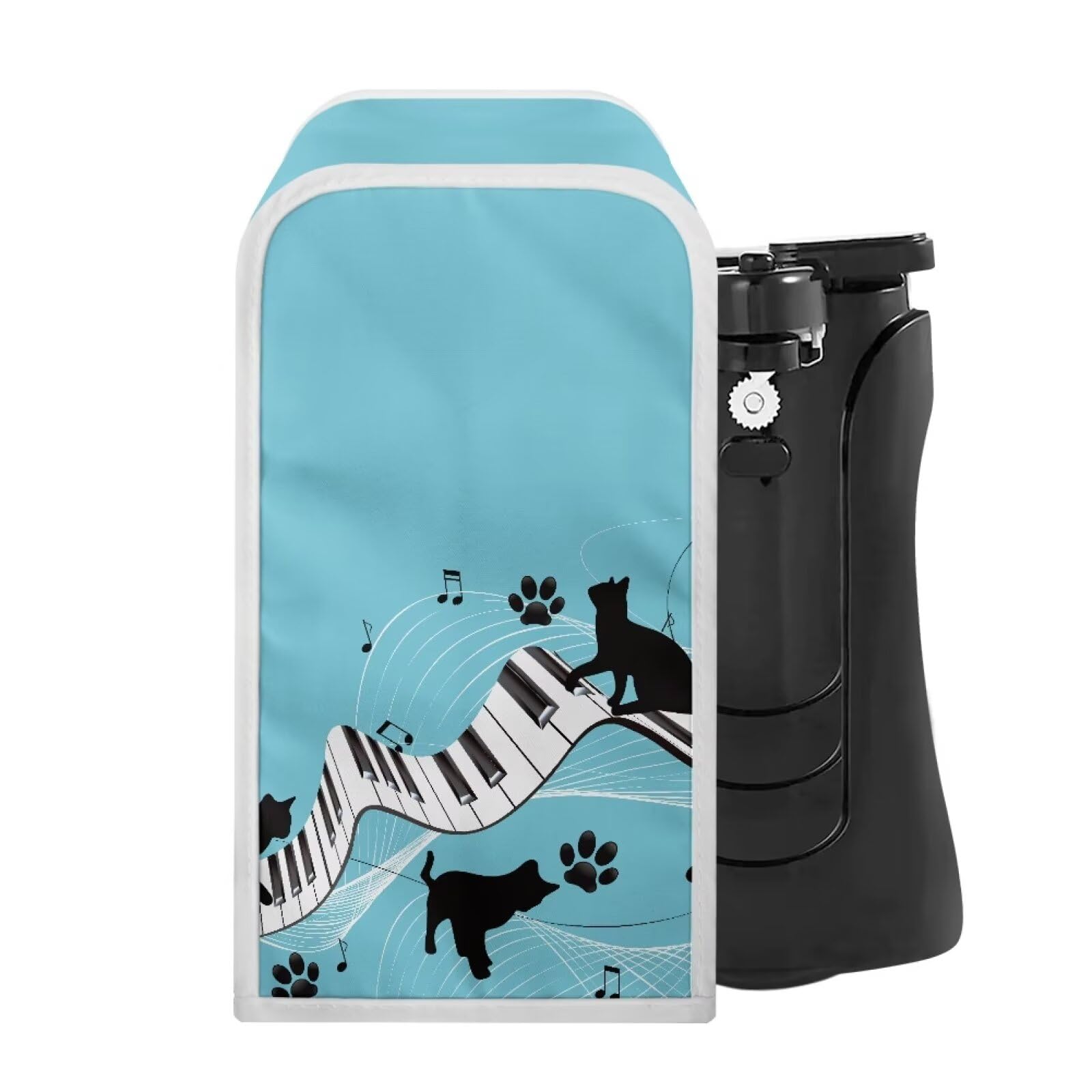 Annejudy Electric Can Opener Covers Dust Proof Can Openers Dust Cover Fits for Most Electric Automatic Can Openers 5.7×5.7×10 inches, Music Notes Black Cats