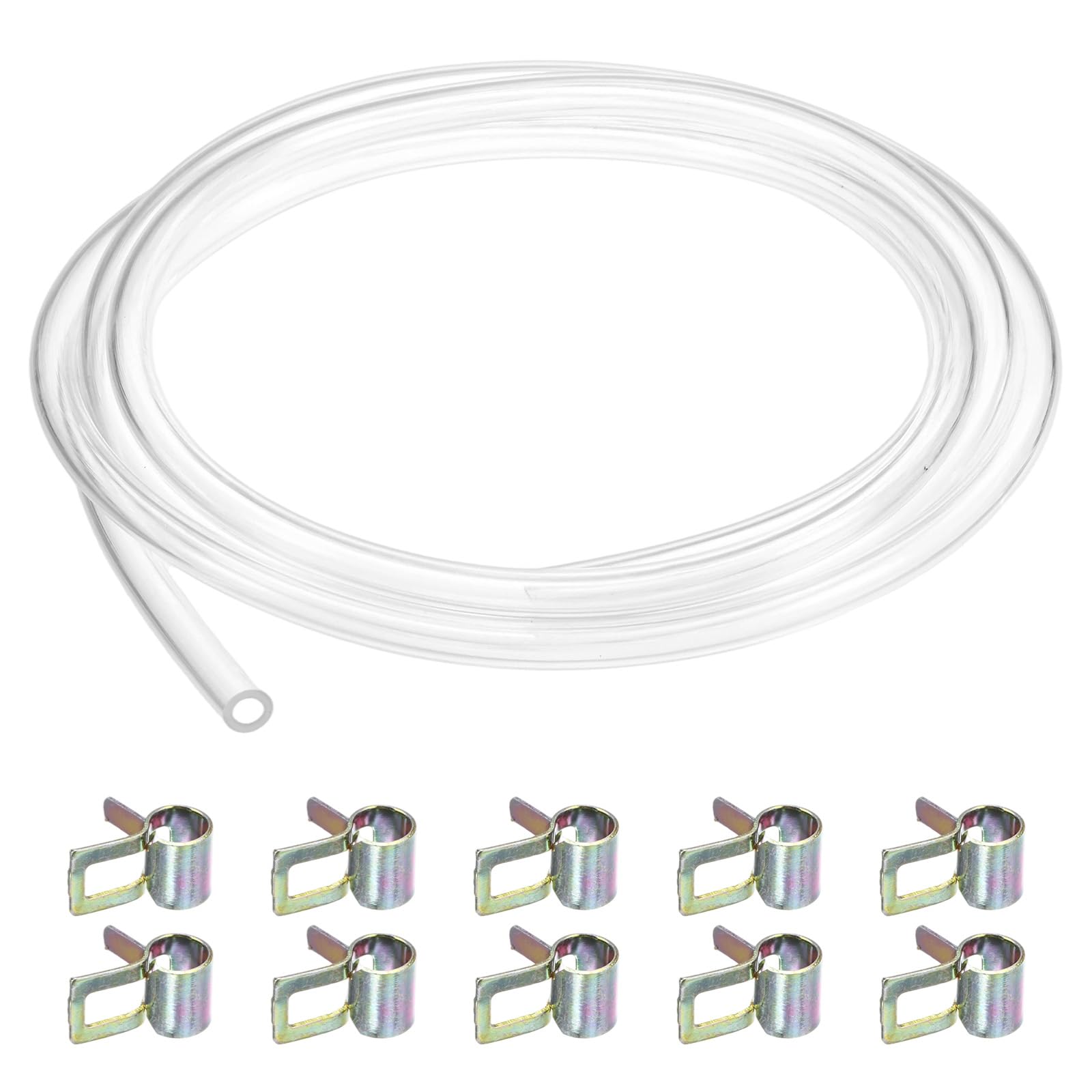 M METERXITY TPU Fuel Line Kit, 5mm(0.2") ID 8mm(0.31") OD, 2m(6.6 Ft) Long Carburetor Vent Hose with 10 Pipe Clamps for ATV/Go Kart/Dirt Bike/Lawn Mower/Small Engines [Clear]