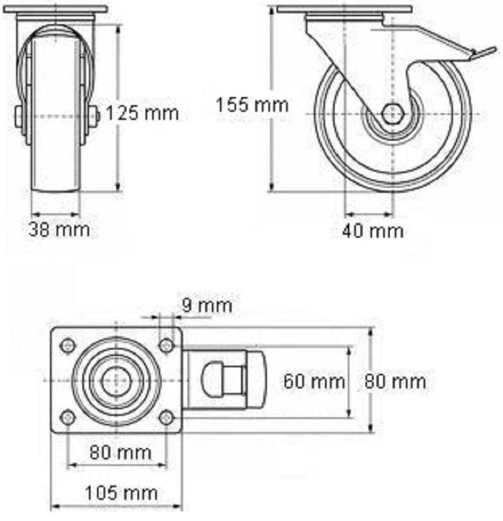 1 Satz 125mm Blue Wheels Lenkrollen mit Bremse/Feststellbremse + Bockrollen, Transportrollen Blau, 200kg / Rad - INDUSTRIEQALITÄT (2x Brems + 2x Bock)
