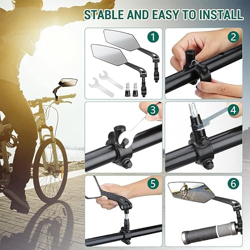 Bike Mirrors for Handlebars for Public C7, 2 Pcs HD Shatterproof Bicycle Rear View Mirror 360 Adjustable Ebike Accessories