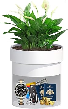 Sdstone Fireresistant Waterproof Flower Pot Diversion Safe with Key Lock,Stainless Steel Secret Hidden Safe,Perfect for Hiding The Valuables Inside Flower Pot False BottomWhite