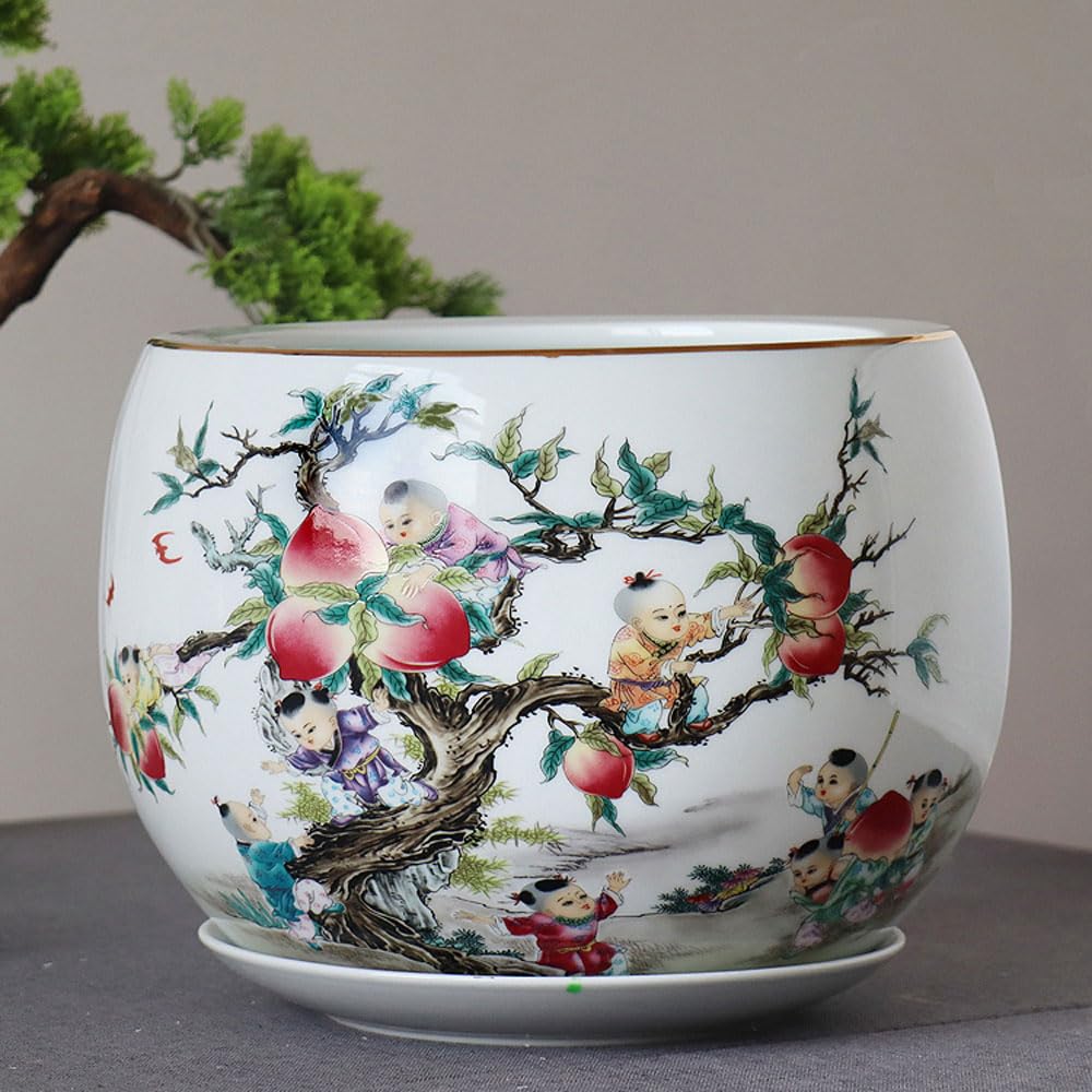 Wlbhwl Pink Chinese Porcelain Planter Blue Ceramic Planters Blue And White Porcelain Flowerpot Extra Large Potted Plant Ceramics Colorful Chinese Planter Chinoiserie Planter