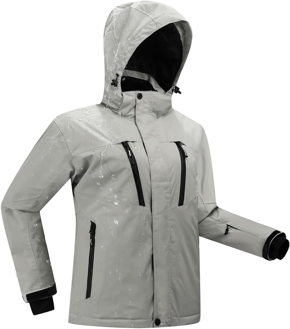 PHIBEE Women's Waterproof Warm Ski Jacket Winter Windproof Snow Coat Hooded Rain Jacket