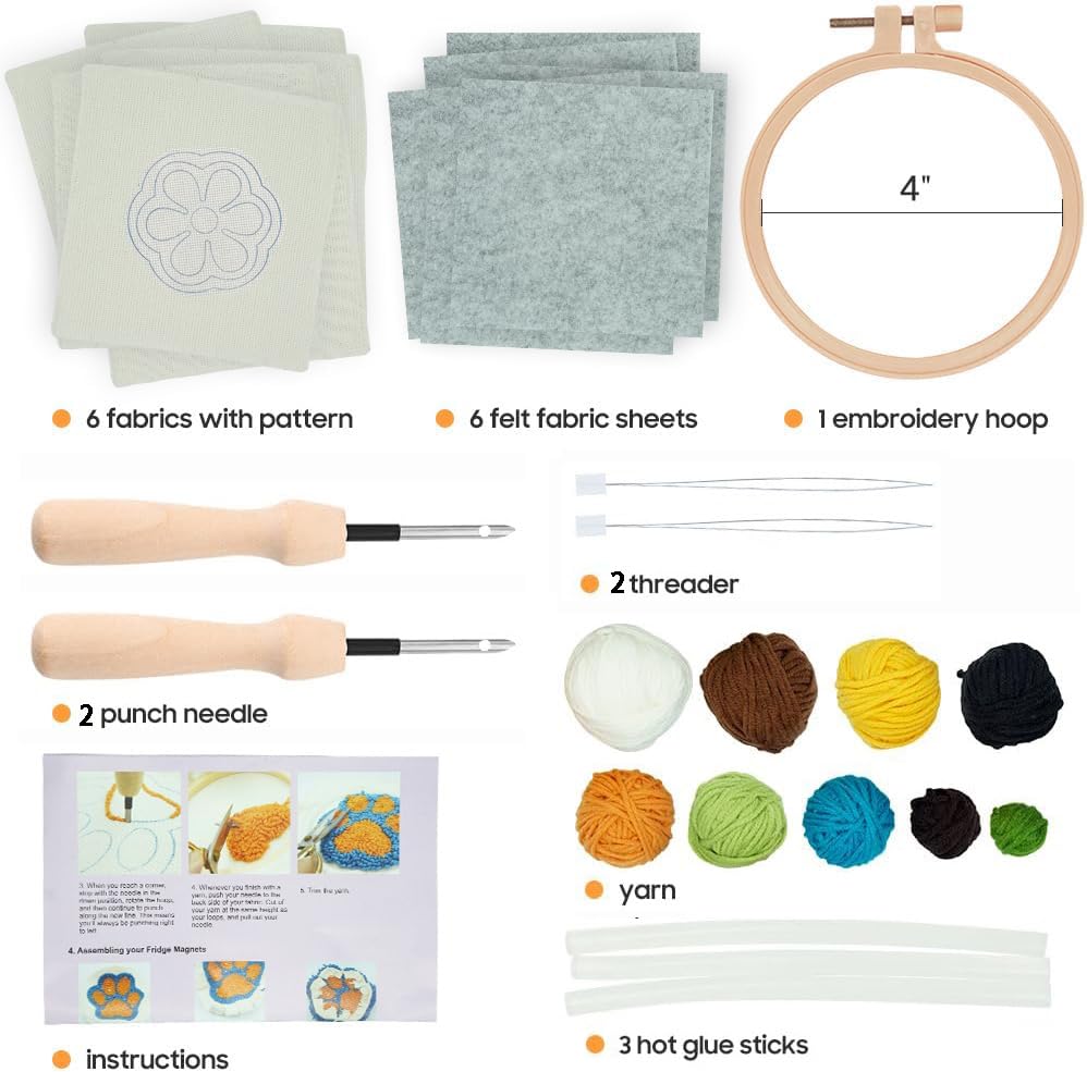 Image of Mefatus Punch Needle Kit for Beginners Adults Easy Punch Needle Embroidery Kit Tool Threader Fabric Hoop Yarn Rug Tufting