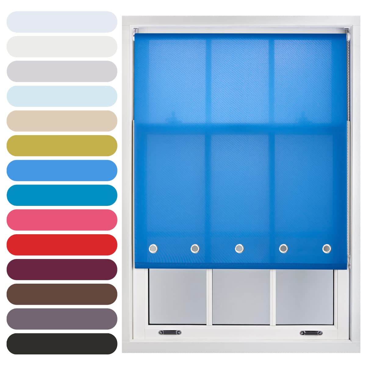 Furnished Blue Daylight Roller Blind With Round Eyelets Trimmable, 190W X 165L Cm