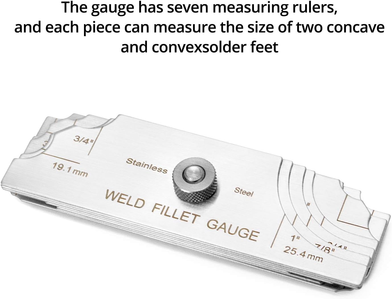 QWORK 7Pcs Fillet Weld Gauge Set - Welding Inspection Gauge Testing 1/8"-1" (3.2mm-25.4mm) Ulnar Metric & Inch, for Professional Welders (Pack of 6)