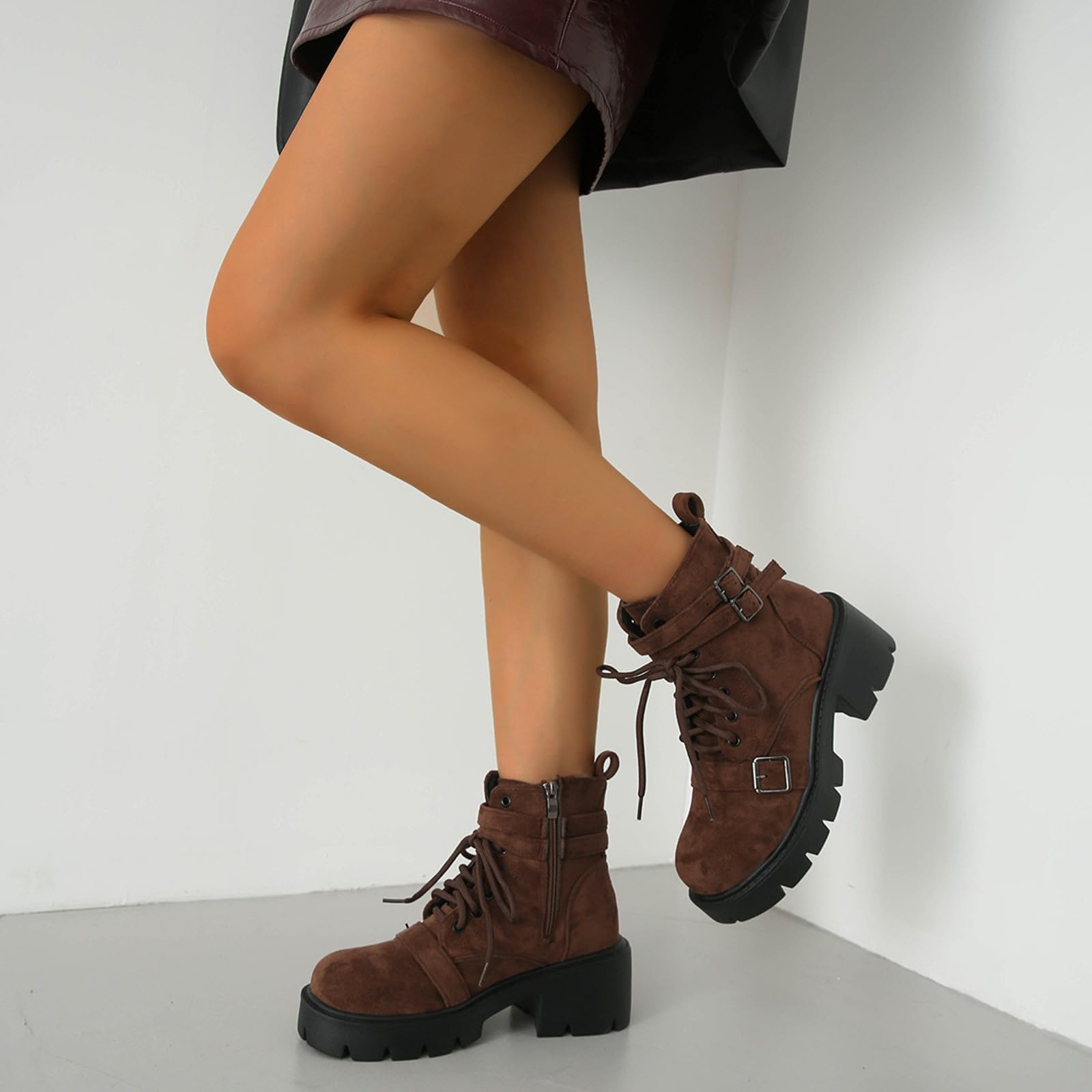 Cocila Botines De Ante Tacón Medio, Color Liso, con Cremallera Lateral Corta Y Cuadrado, Ideales para Otoño E Invierno. Botas Agua Mujer Hunter Piel Camel Vestir Barefoot Botin Lluvia Camperas