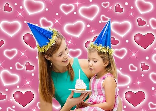 Miniatura 2 de CYLYH Fondo de fotos de corazón rosa de 7 x 5 pies, telón de fondo de los años 90 para sesión de fotos, telón de fondo del día de la madre, para