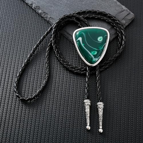 Image of Btilasif Bolo Tie for Women, Vintage Turquoise Bolo Tie for Men, Western Cowboy Triangle Stone Leather Neckties