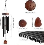 Wind Chimes for Outside, Bingxue 37" Wooden Sympathy Wind Chimes Memorial Wind Chime for Loss of Loved One Mother Father, Sympathy Gift Home Decor Outdoor Garden Patio (Black, 30Inch)