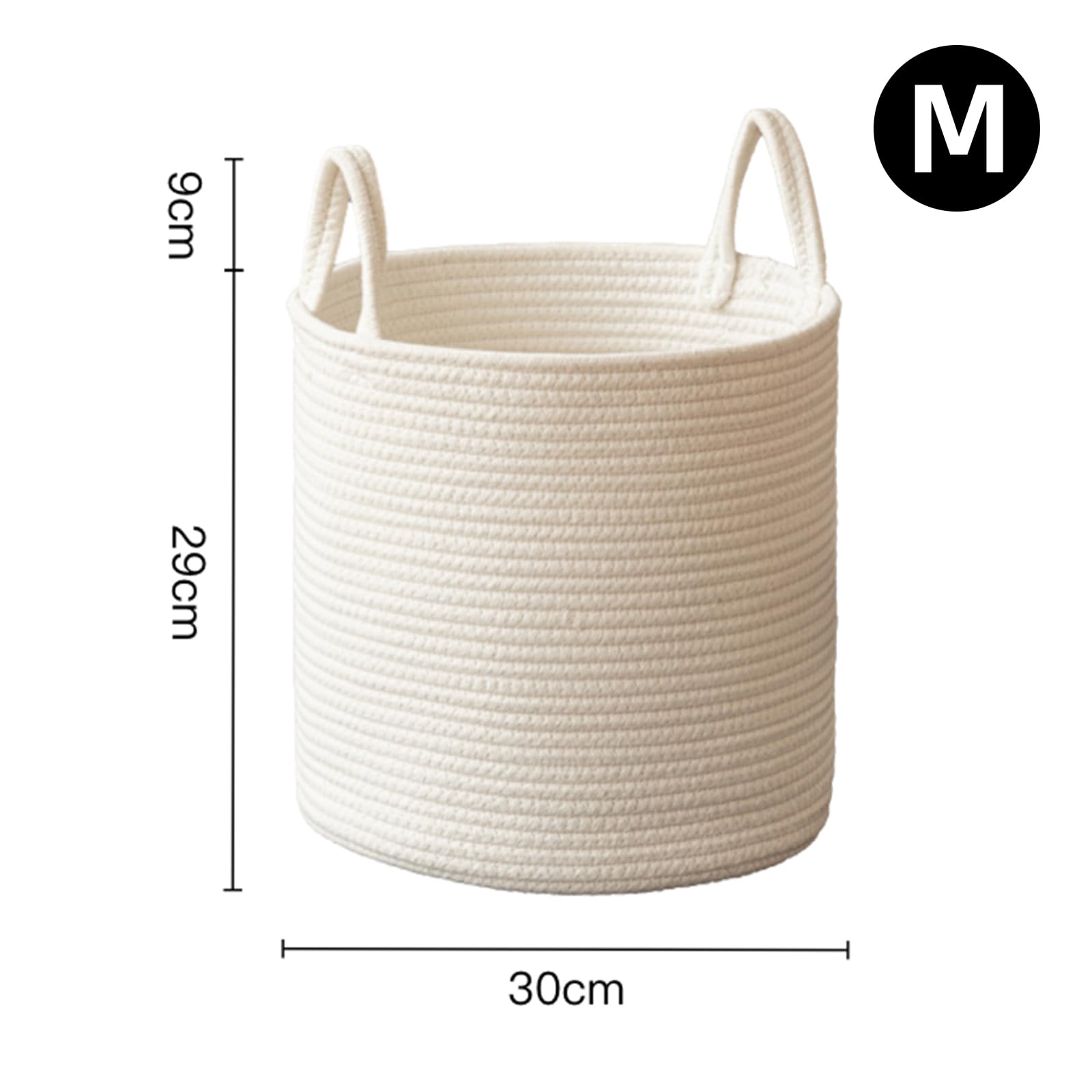 Panier de rangement beige, panier rond en corde de coton, panier pour linge sale, boîte de rangement, convient pour les jouets, couvertures, linge sale, petites choses, collations (Beige, M)