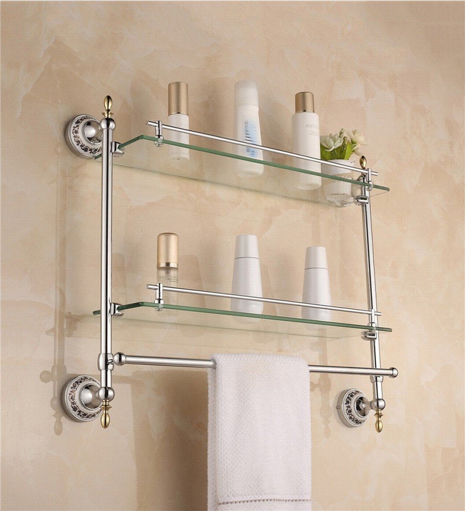Estantes de vidrio de plata baño organizador cosméticos toallero doble repisa cristal