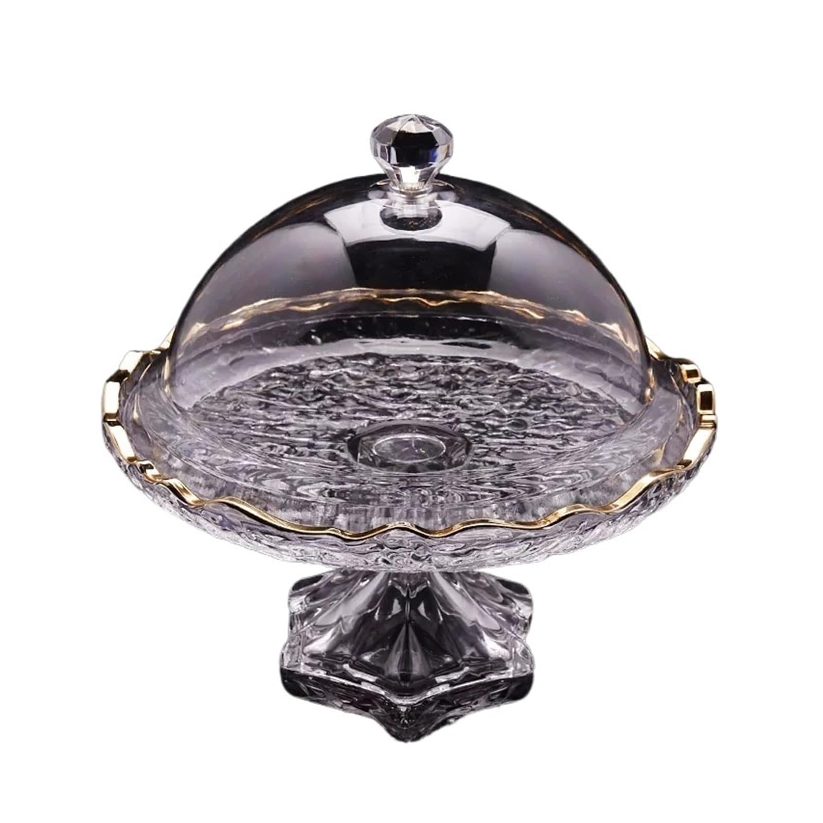 HLHLOP777 Dessert Stand Creative Bark-Patterned Crystal Glass Cake Stand With Lid, Snack And Pastry Tray Cupcake Stand Serving Tray
