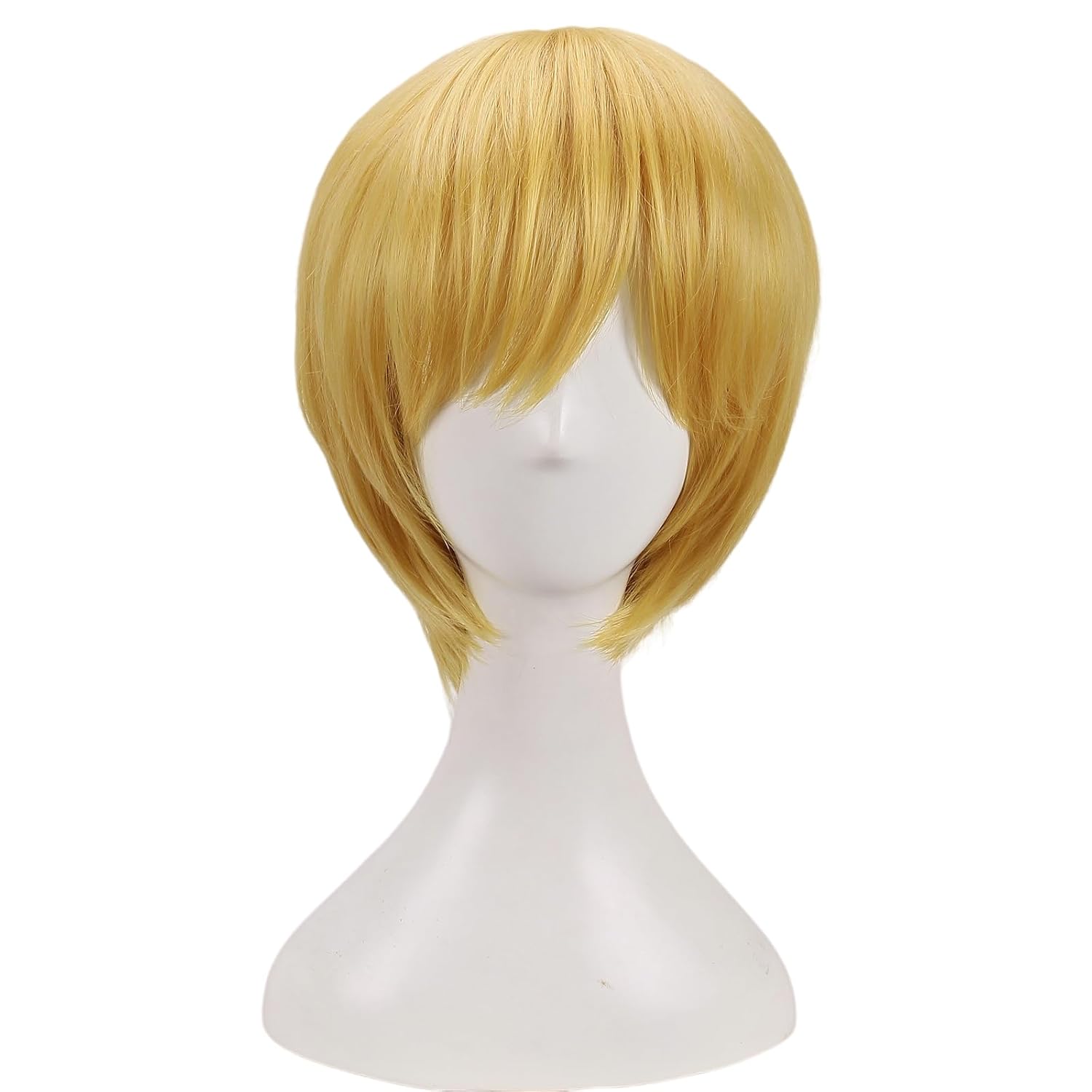 Short Blonde Heat Resistant Wig with Bangs for Cosplay | Straight Golden Yellow Synthetic Hair, Anime Halloween Party Costume Wigs for Women Men