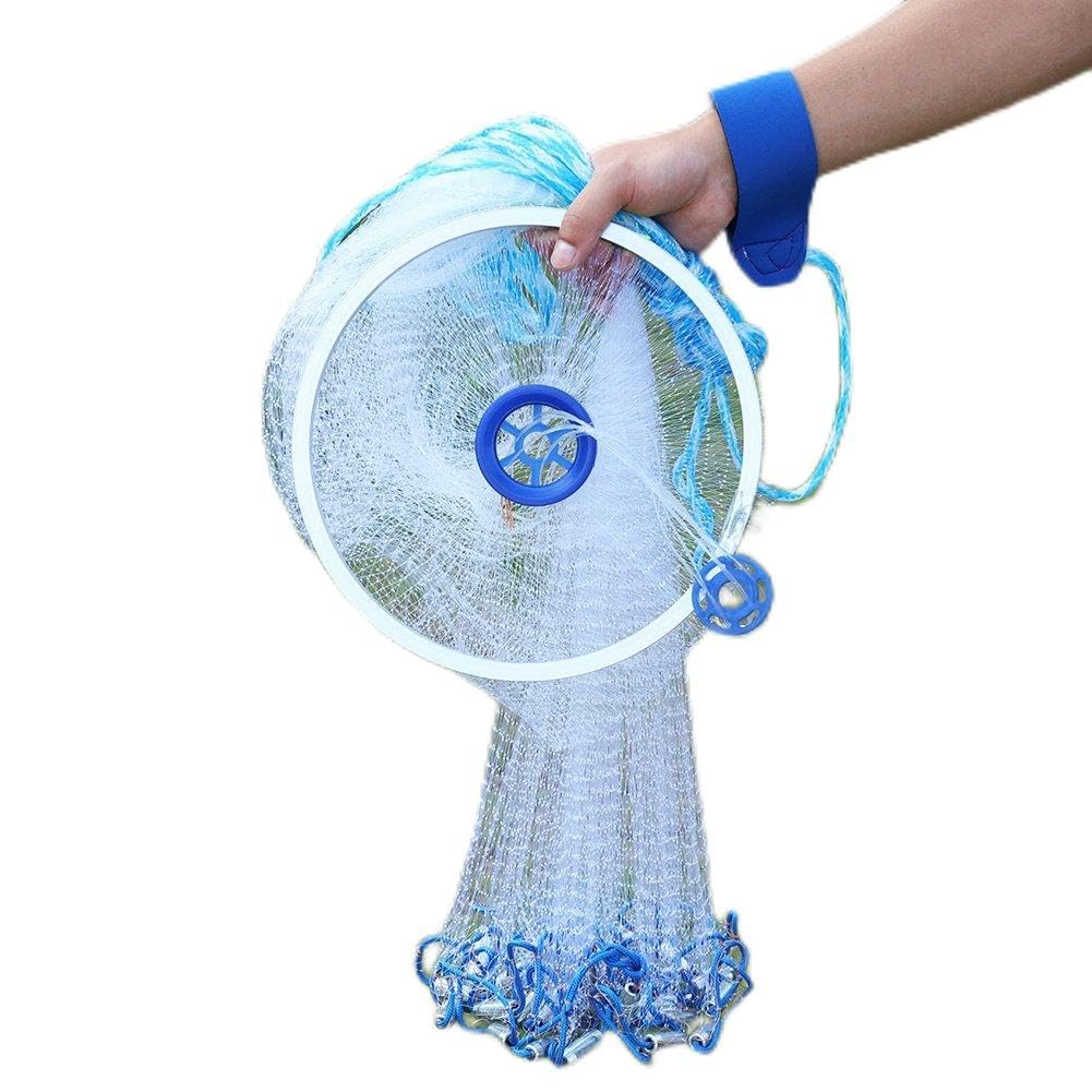 Cocoarm Fishing Net Nylon Monofilament American Style Cast Net Outdoor Hand Throw Fishing Mesh with Heavy Duty Weights for Bait Trap Fish 7.9ft