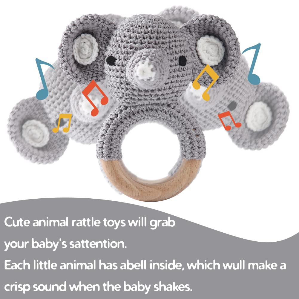 Youuys Wooden Teething Ring Baby Rattle, Gray Elephant, Natural Teething Aid, Hand-Woven Toy for Newborns & Infants, Best Baby Gift for Birth & Holidays - Image 4
