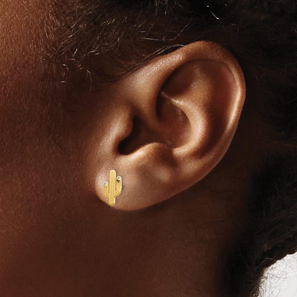 Diamond2Deal 14k Yellow Gold Cactus Cubic zirconia Stud Earrings (L- 0.4 in, W- 0.23 in)