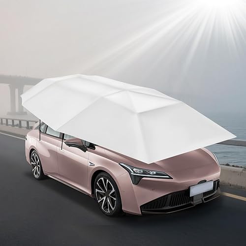 Miniatura 10 de Toldo para automóvil de 15.09 x 7.55 pies, con cuerdas a prueba de viento, tienda de campaña portátil semiautomática para protección de automóviles