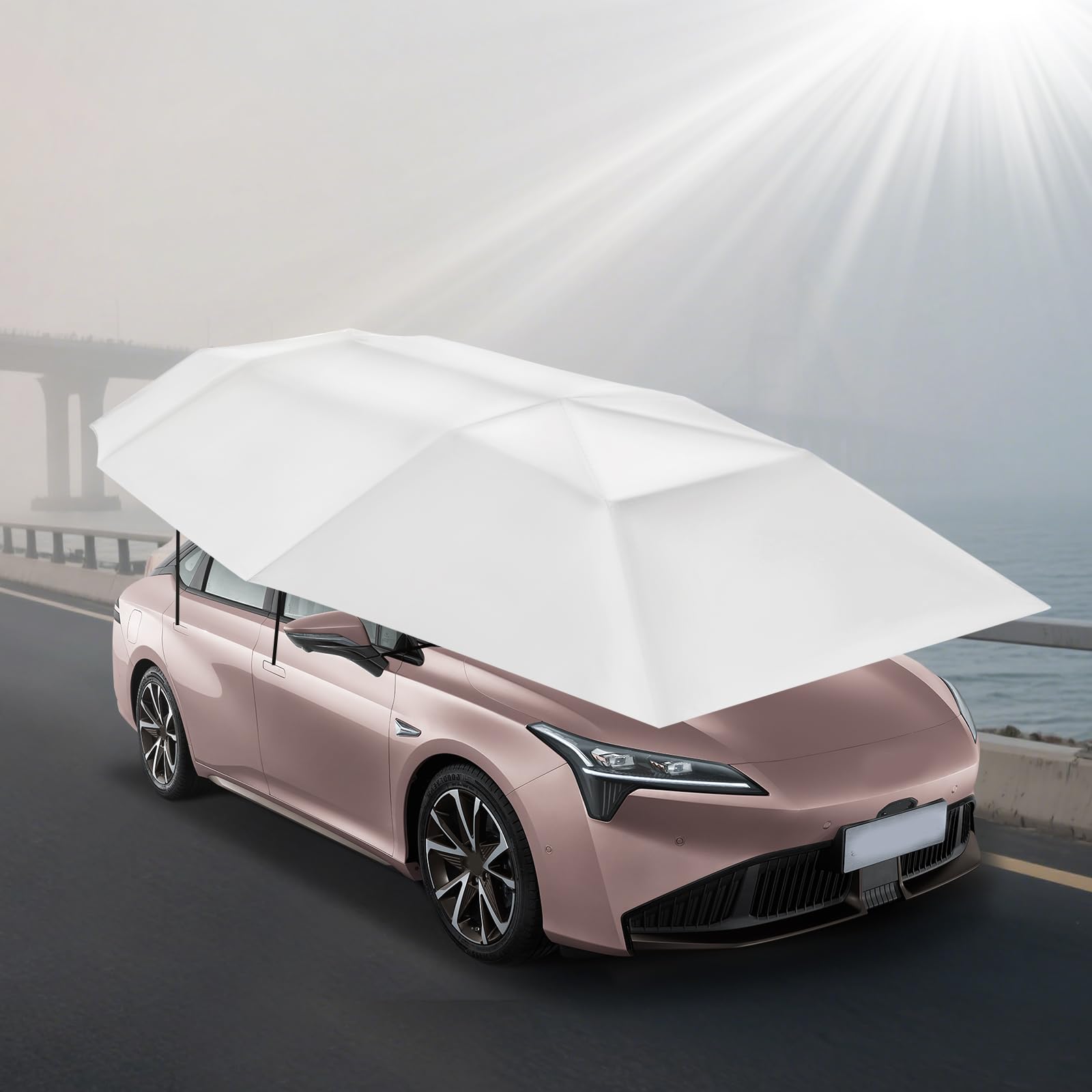 Tenda parasole semiautomatica per auto, rimovibile, pieghevole, portatile, protezione solare, con fibbie antivento, borsa per il trasporto, 460 x 230 cm, grigio argento
