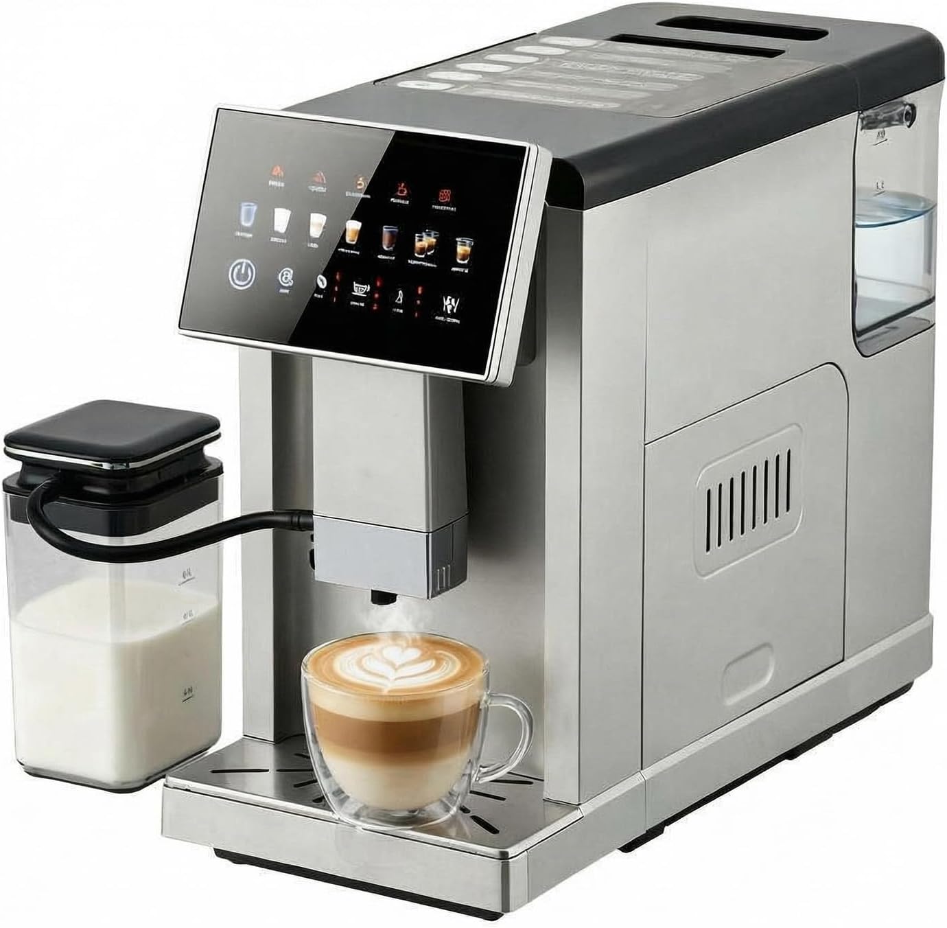 Super Automatic Espresso Machine with Built-in Grinder & Milk Frother, 20 Bar Dual Boiler Coffee Maker for 7 Drinks, Self-Cleaning System and Maintenance Alerts, Home Cappuccino & Latte Machine,Silver