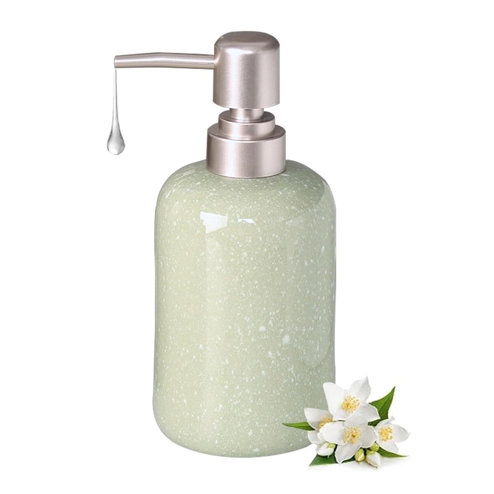 Hand Soap Dispensing 14oz Chrome-Plated Pump Refillable Liquid and Lotion Modern Home Dish for Bathroom(Green)