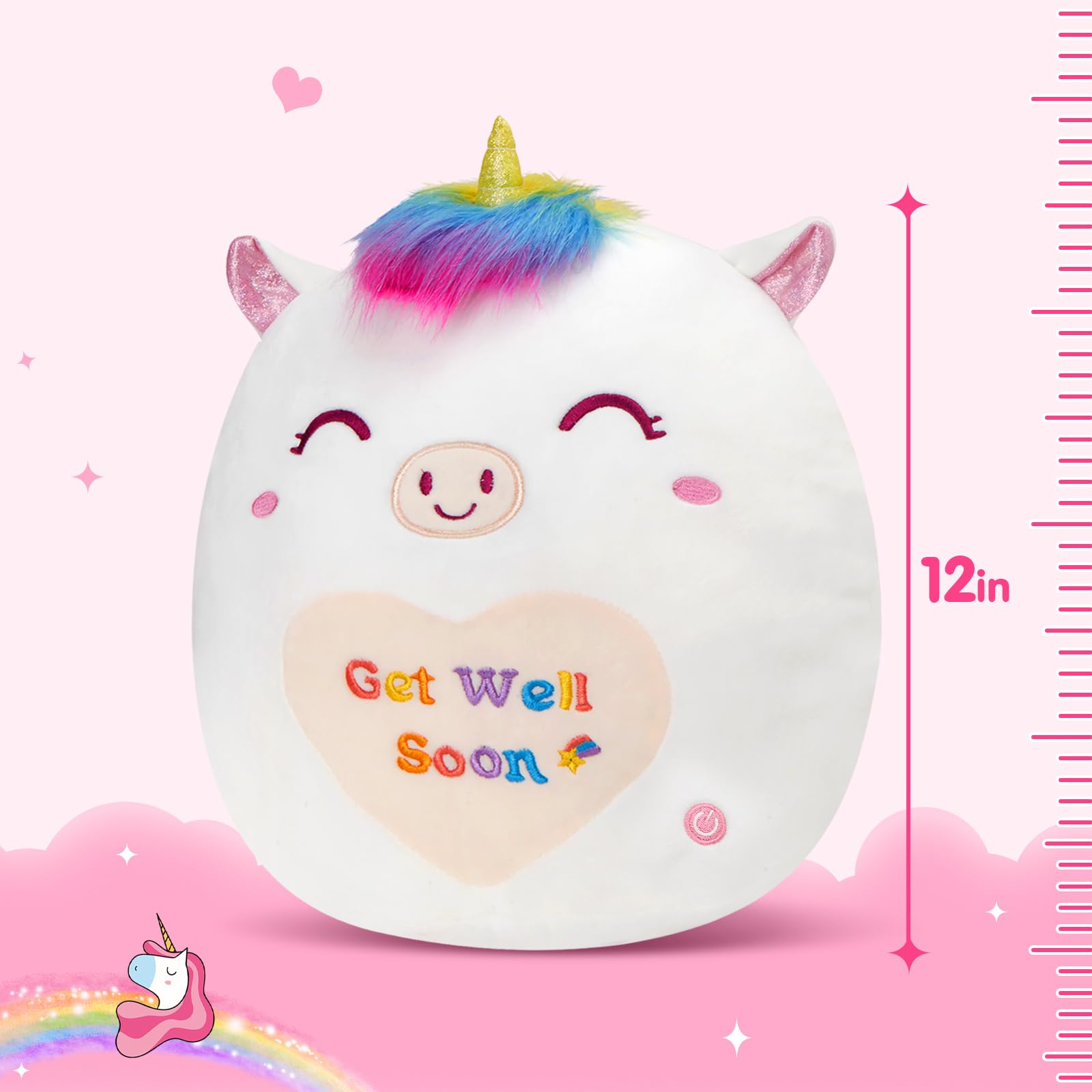 Athoinsu 12" Get Well Soon Unicorn Plush Pillow Soft Sofa Cushion Squishy Plushie Toy Cute Stuffed Animal Room Decor Feel Better Gifts for Recovering Patient - Image 2