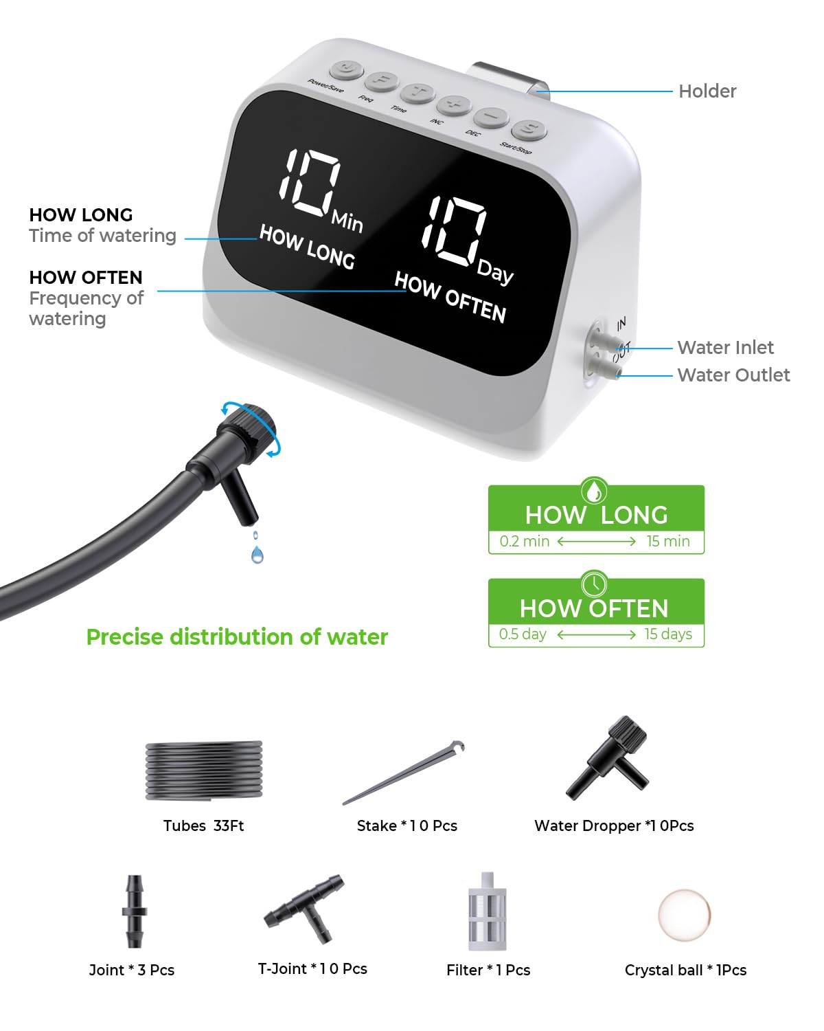 Système d'arrosage automatique pour plantes, système d'arrosage automatique avec minuterie programmable, affichage LED, système d'irrigation d'intérieur USB pour plantes en pot (blanc)