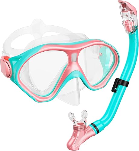 Juego de esnórquel para niños, equipo de esnórquel con parte superior seca, gafas de natación para niños, máscara de esnórquel de vidrio templado