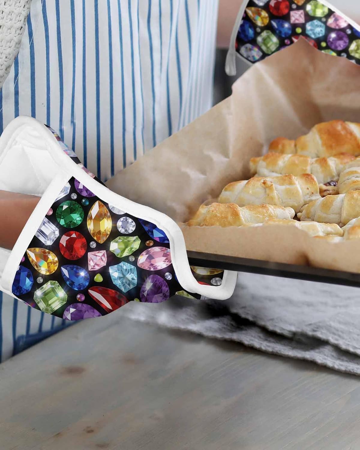 5 Pack Pot Holder with Pocket, Dreamy Gemstone Colorful Kitchen Potholders Heat Proof Non Slip Pot Holders Sets, Abstract Geometric Hot Pads Potholder for Cooking Baking BBQ